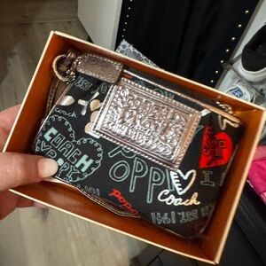 Coach Black and Silver Graphic Wristlet